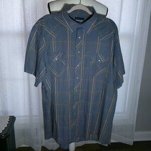 WRANGLER Men's Long Sleeve Pearlize Snap -Up Collared Blue Plaid Shirt 2XL Tall